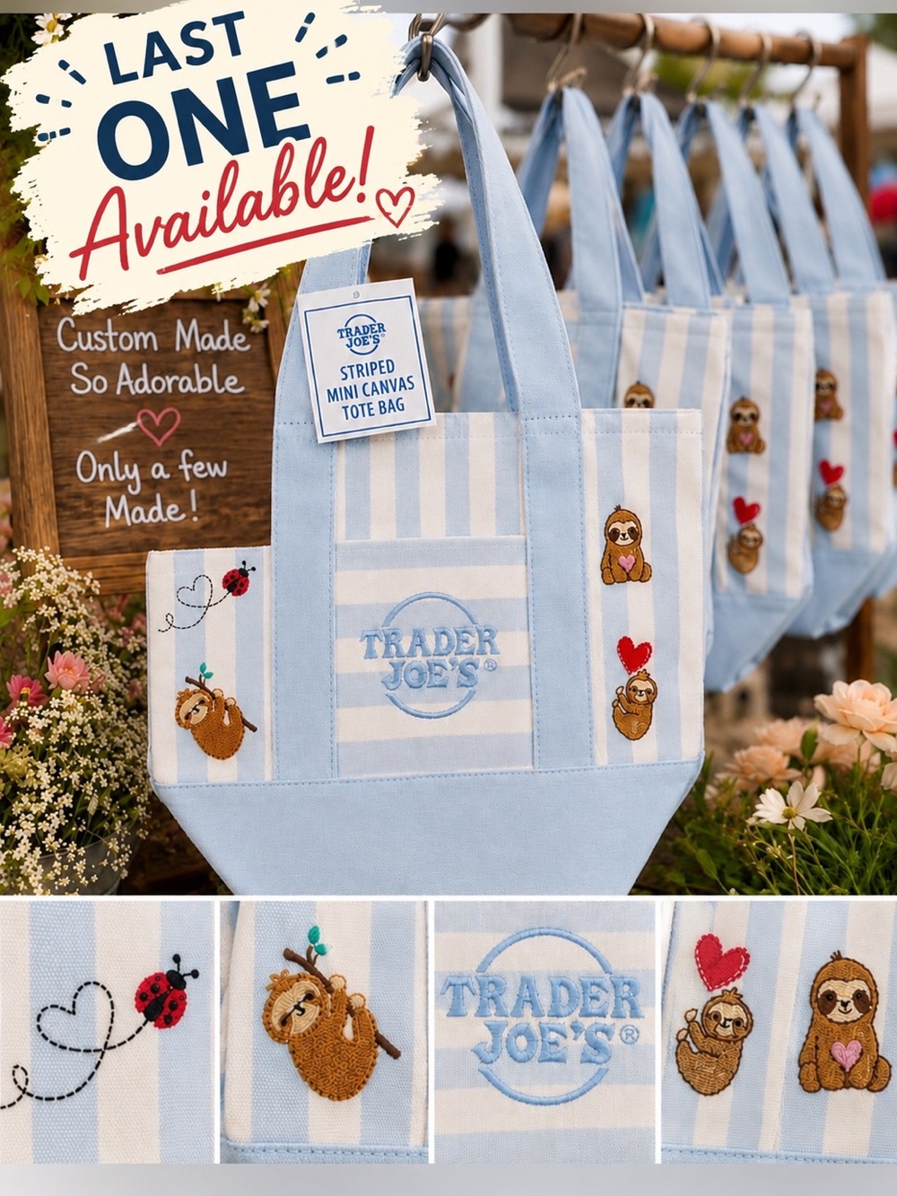 Trader Joe’s Mini Canvas Tote Bags with Custom Embroidery